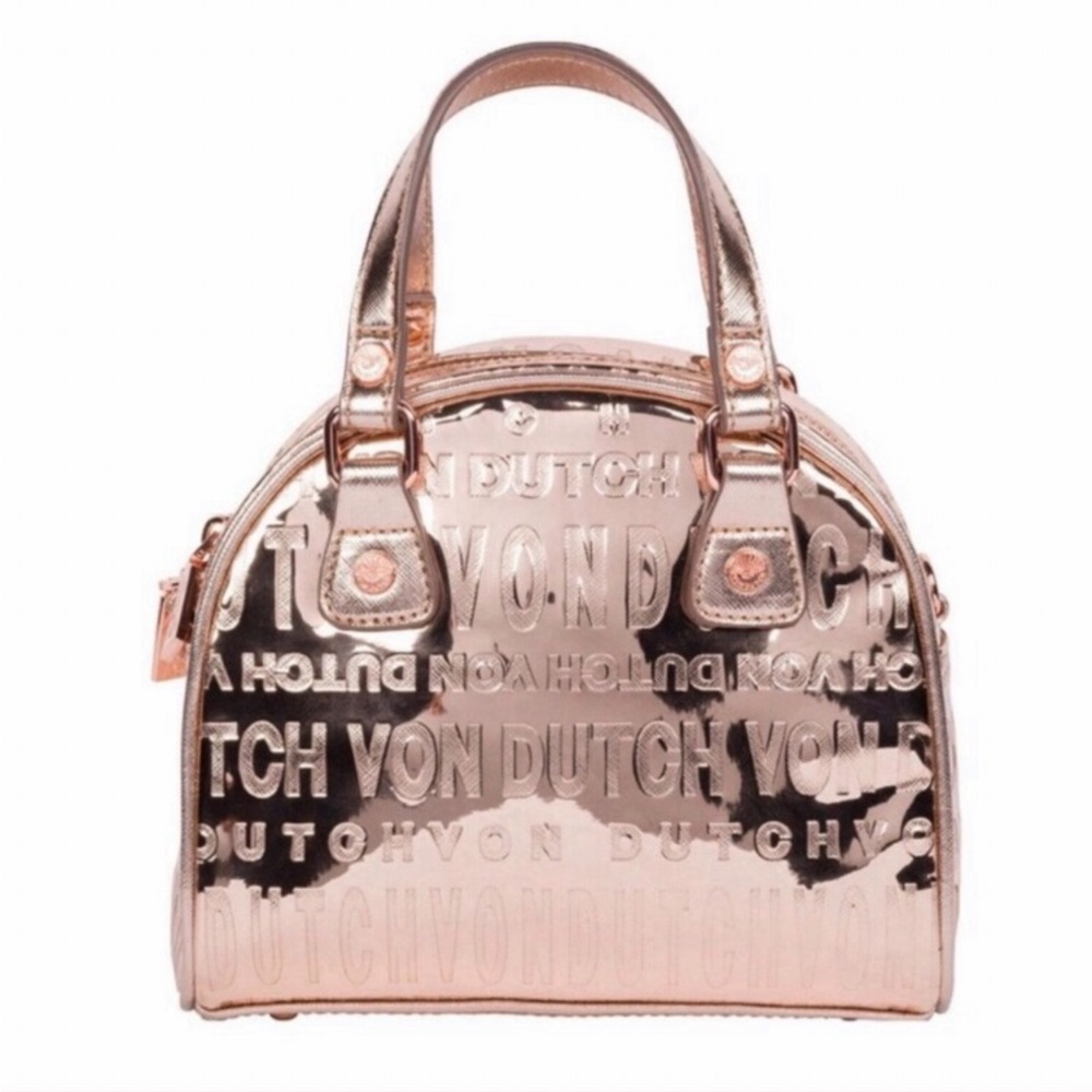 SALE HP rare von dutch rose gold patent leather bowler bag purse